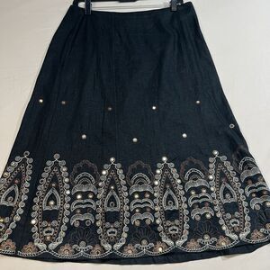 Requirements Boho Maxi Skirt Size 8 Black Linen Gold Sequins